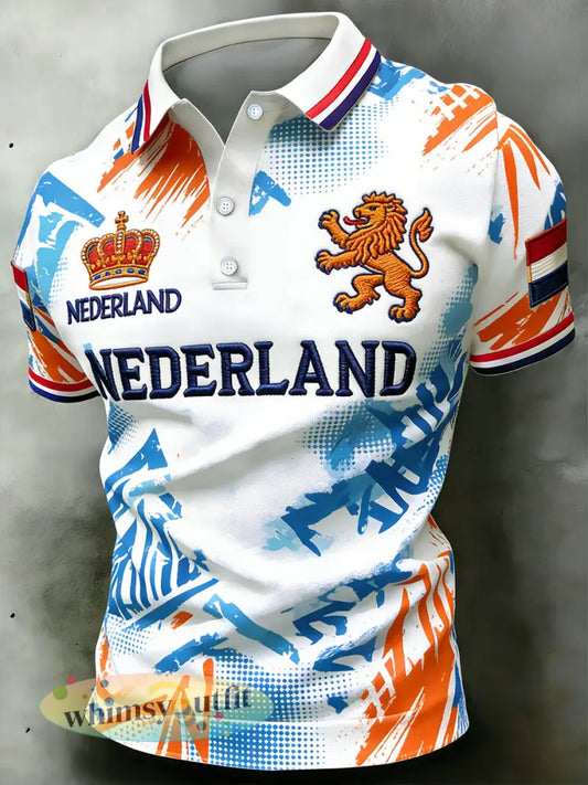 Herenpolo met koningsdagthema en opdruk - A / S