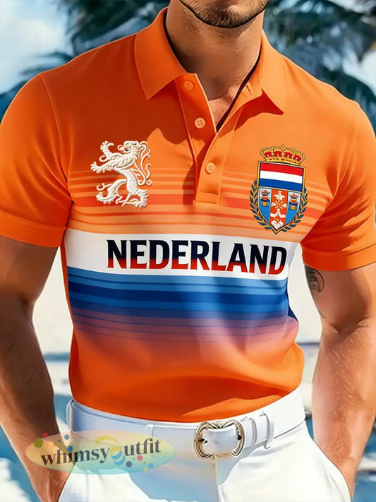 Herenpolo met koningsdagthema en opdruk - A / S
