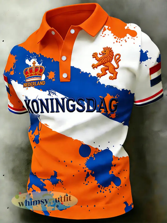 Herenpolo met koningsdagthema en opdruk - A / S