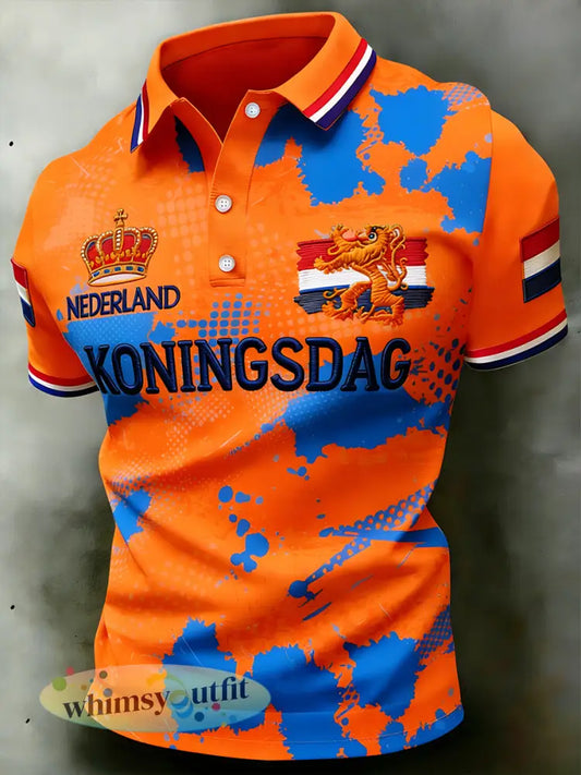 Herenpolo met koningsdagthema en opdruk - A / S