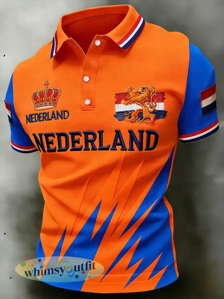Herenpolo met koningsdagthema en opdruk - A / S