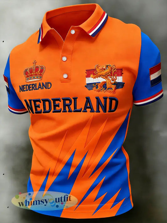 Herenpolo met koningsdagthema en opdruk - A / S