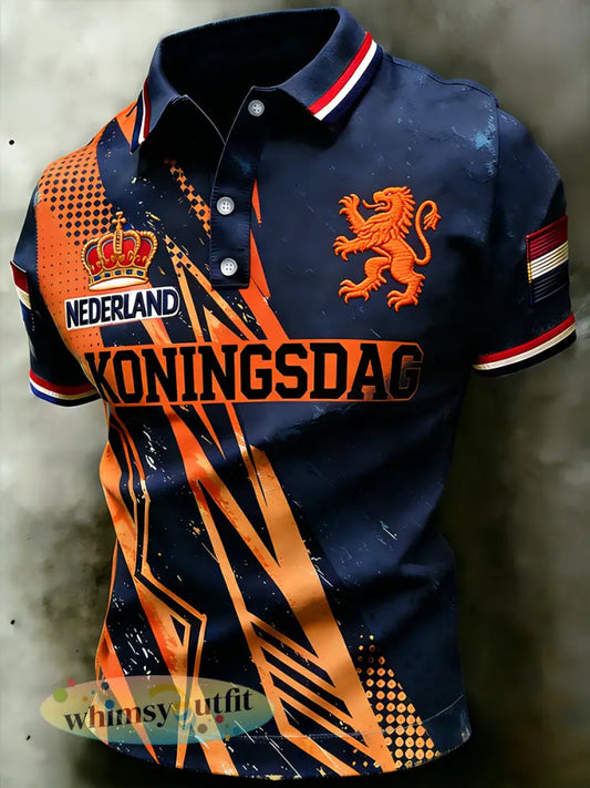 Herenpolo met koningsdagthema en opdruk - A / S