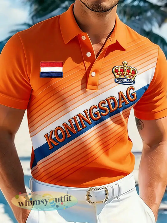 Herenpolo met koningsdagthema en opdruk - A / S