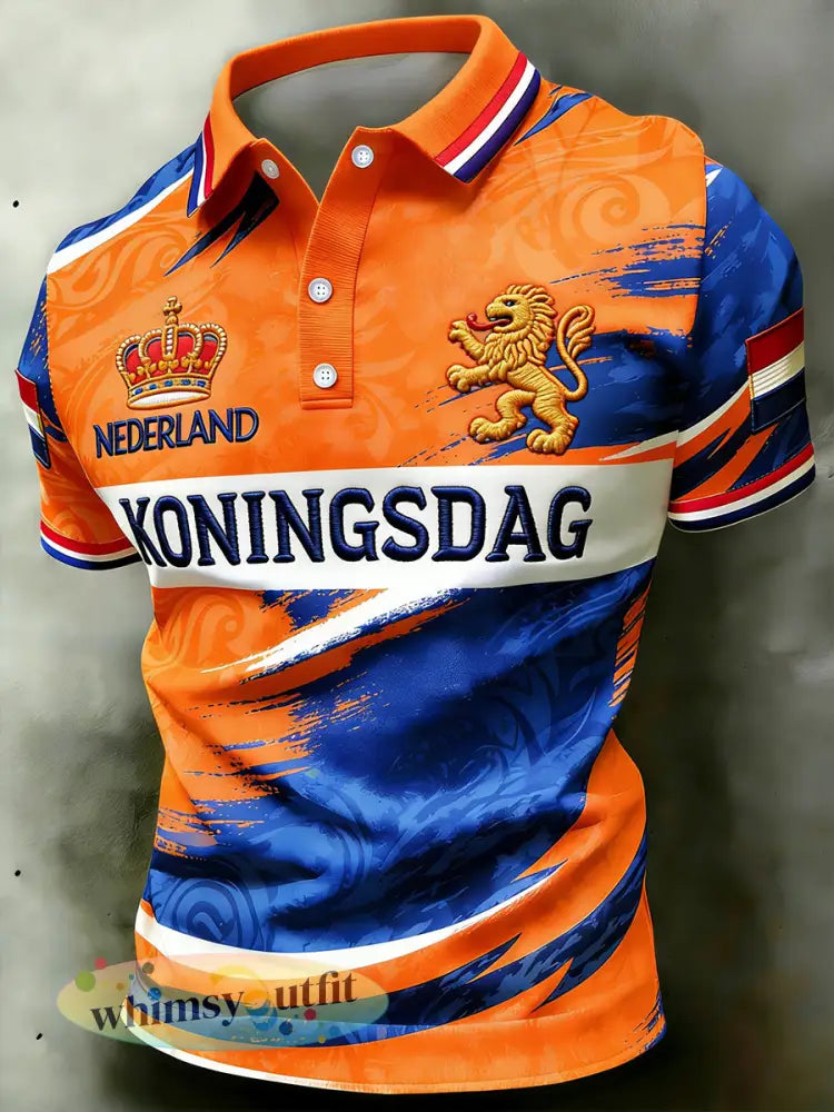 Herenpolo met koningsdagthema en opdruk - A / S