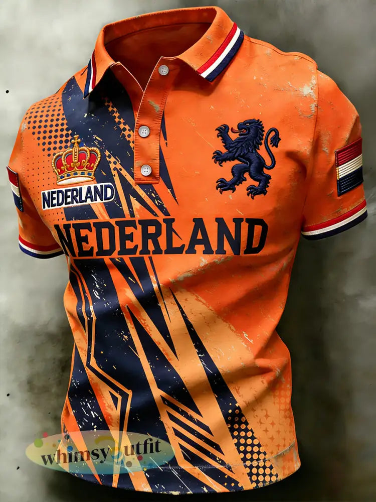 Herenpolo met koningsdagthema en opdruk - A / S