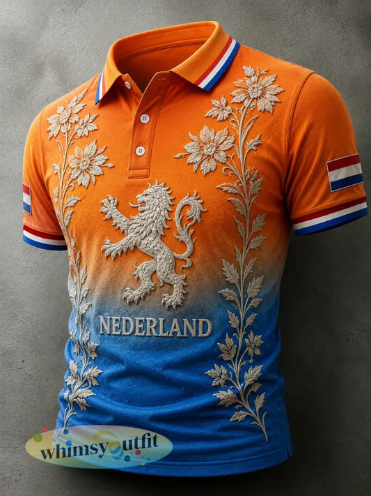 Herenpolo met korte mouwen en leeuwen- en bloemenprint - A / S