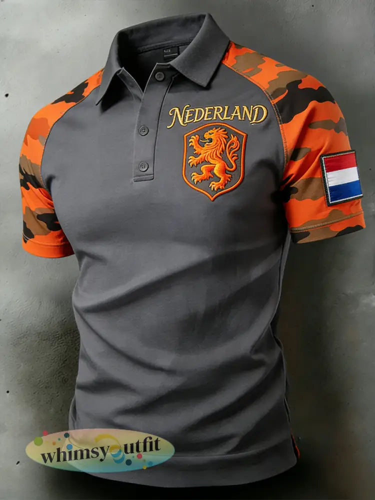 Herenpolo met korte mouwen en leeuwenthema in raglanstijl - A / S