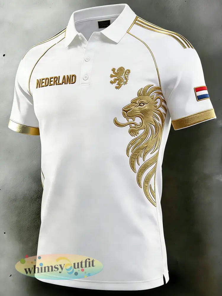 Herenpolo met korte mouwen en leeuwenthema in raglanstijl - A / S