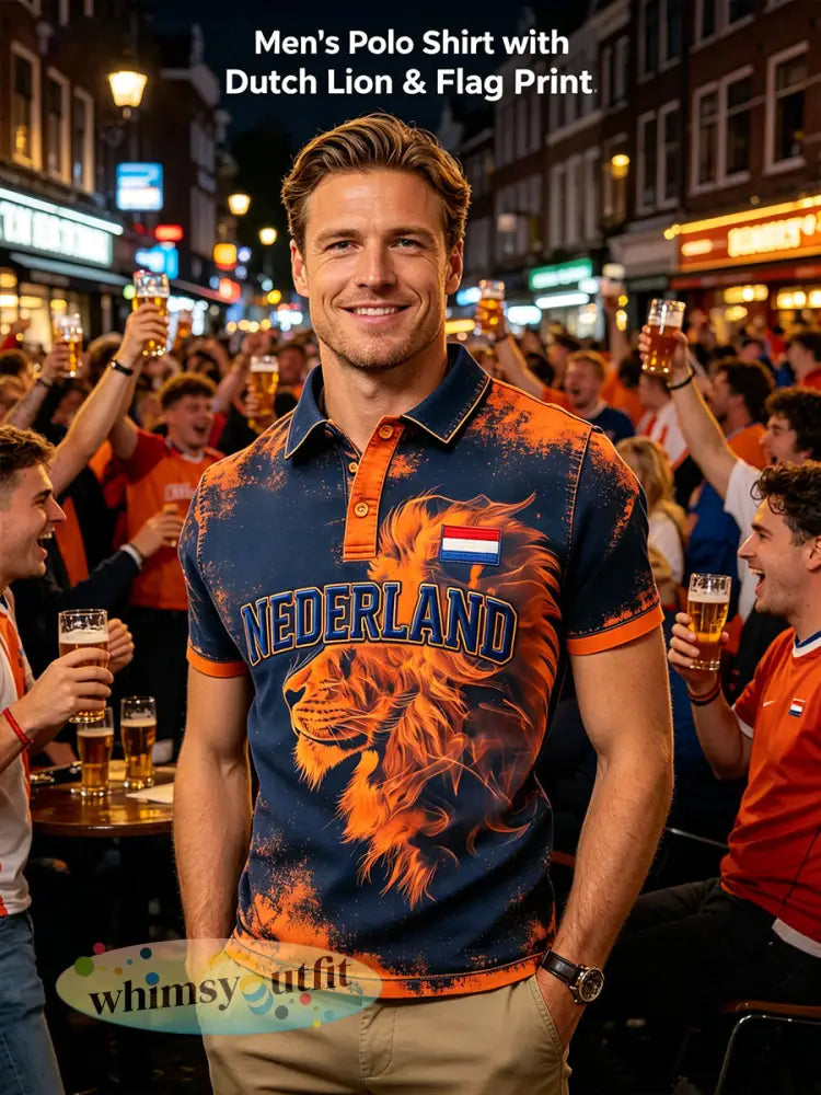 Herenpolo met korte mouwen en print met Koningsdag-thema