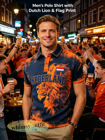 Herenpolo met korte mouwen en print met Koningsdag-thema
