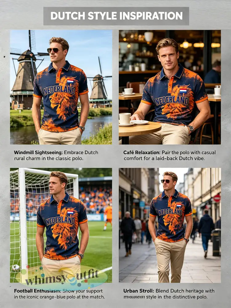 Herenpolo met korte mouwen en print met Koningsdag-thema