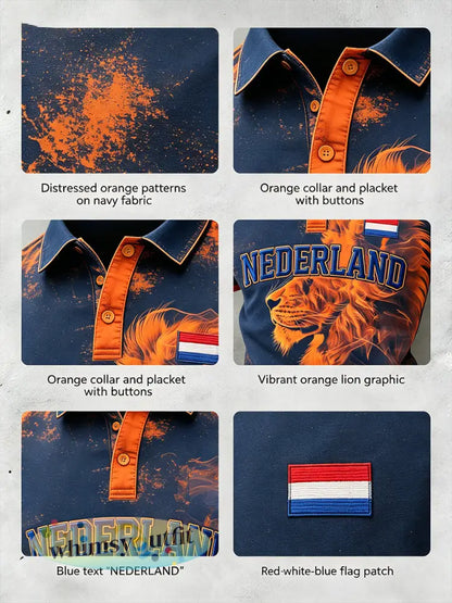 Herenpolo met korte mouwen en print met Koningsdag-thema