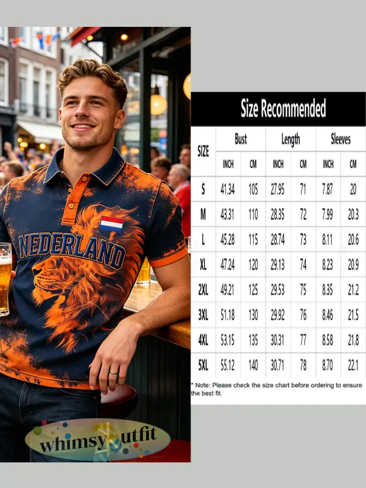 Herenpolo met korte mouwen en print met Koningsdag-thema