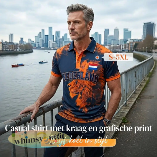 Herenpolo met korte mouwen en print met Koningsdag-thema