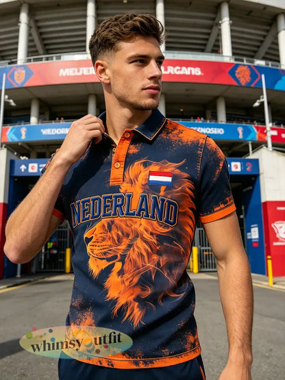 Herenpolo met korte mouwen en print met Koningsdag-thema