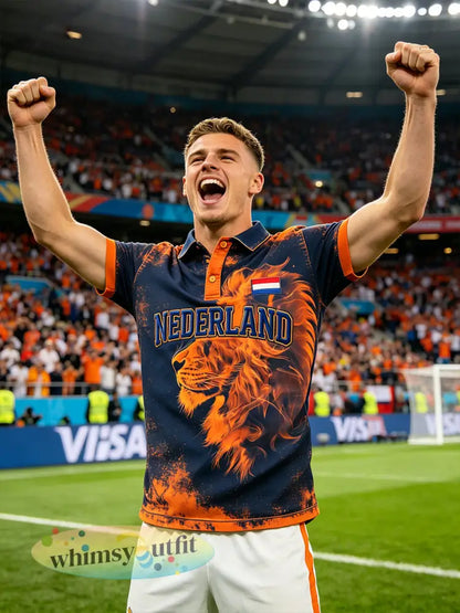 Herenpolo met korte mouwen en print met Koningsdag-thema