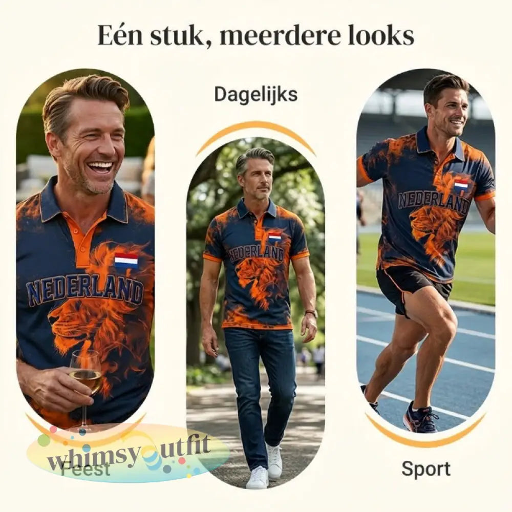 Herenpolo met korte mouwen en print met Koningsdag-thema