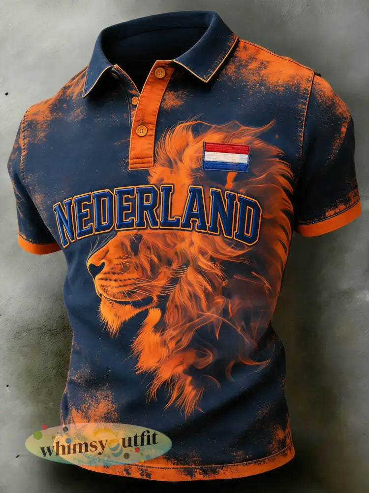 Herenpolo met korte mouwen en print met Koningsdag-thema - A / S