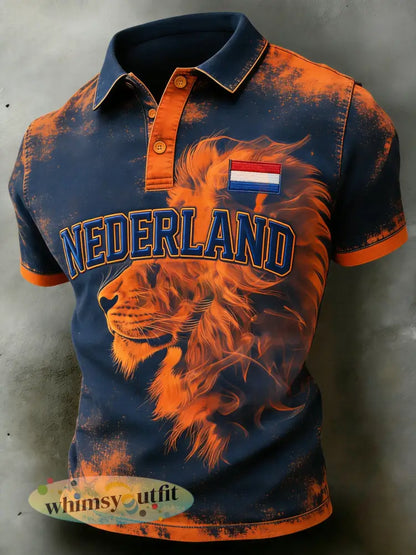 Herenpolo met korte mouwen en print met Koningsdag-thema - A / S