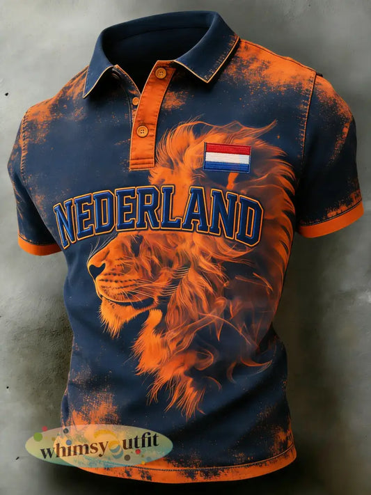 Herenpolo met korte mouwen en print met Koningsdag-thema - A / S