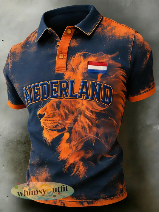 Herenpolo met korte mouwen en print met Koningsdag-thema - A / S