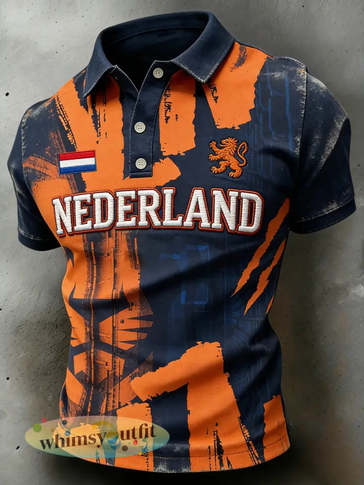 Herenpolo met korte mouwen en print met Koningsdag-thema - A / S