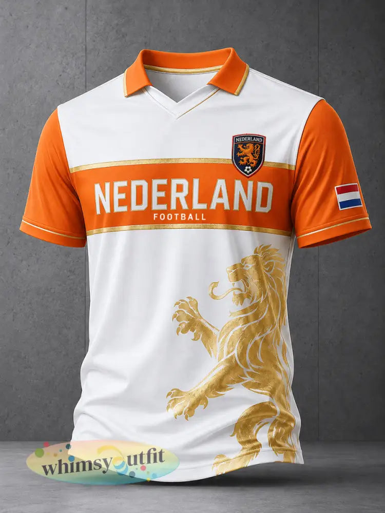 Herenpolo met korte mouwen en raglanmouwen voorzien van een voetbalpatroon met leeuwen - A / S