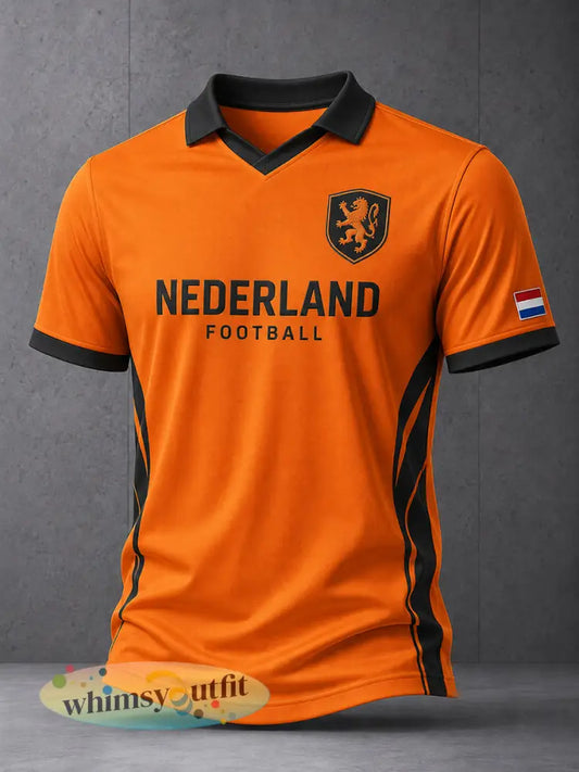 Herenpolo met korte mouwen en raglanmouwen voorzien van een voetbalpatroon met leeuwen - A / S