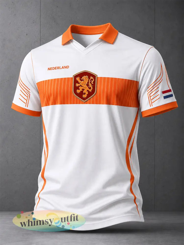Herenpolo met korte mouwen en raglanmouwen voorzien van een voetbalpatroon met leeuwen - A / S