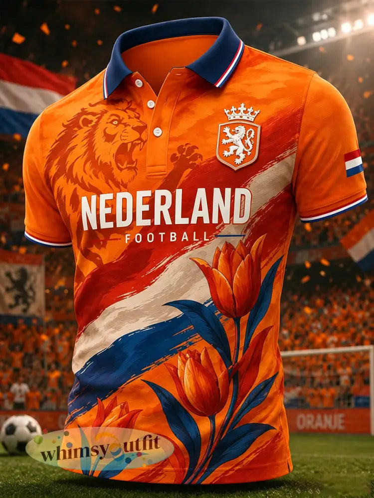 Herenpolo met korte mouwen en retro voetbalprint met leeuw - A / S