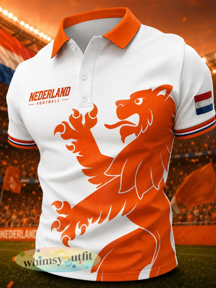Herenpolo met korte mouwen en retro voetbalprint met leeuw - A / S