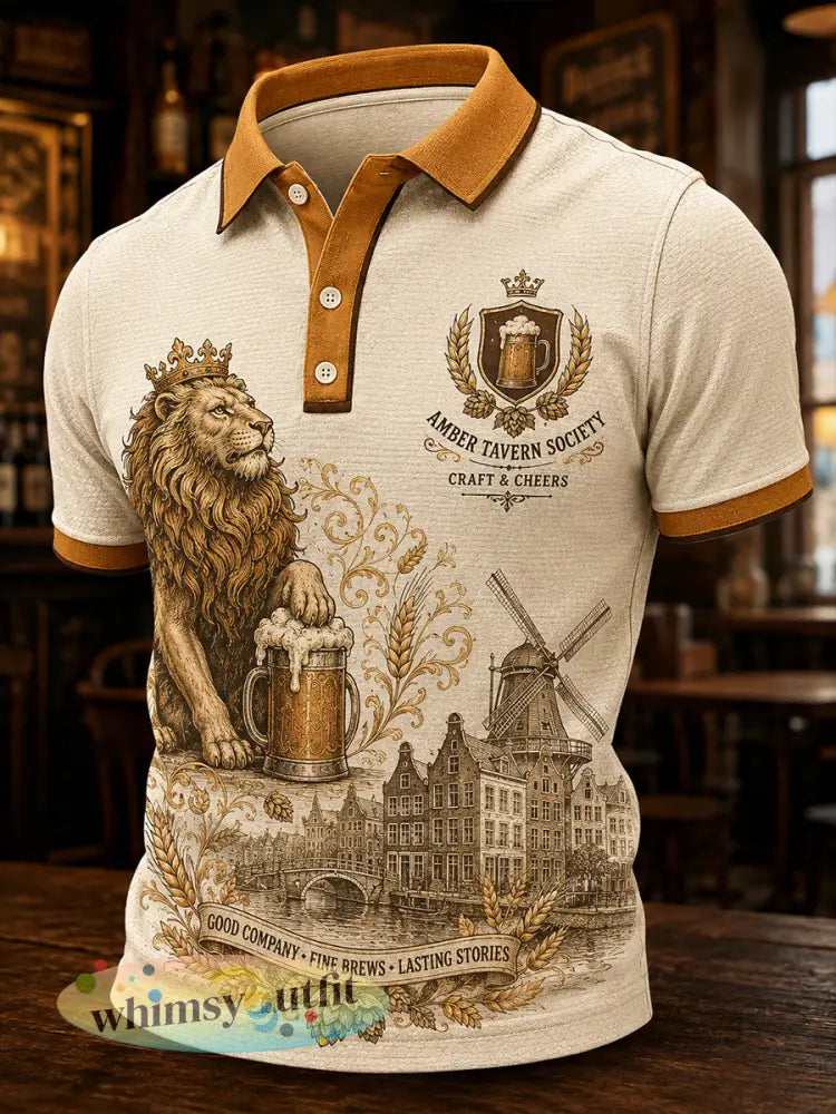 Herenpolo met korte mouwen en retroprint in pubstijl - A / S