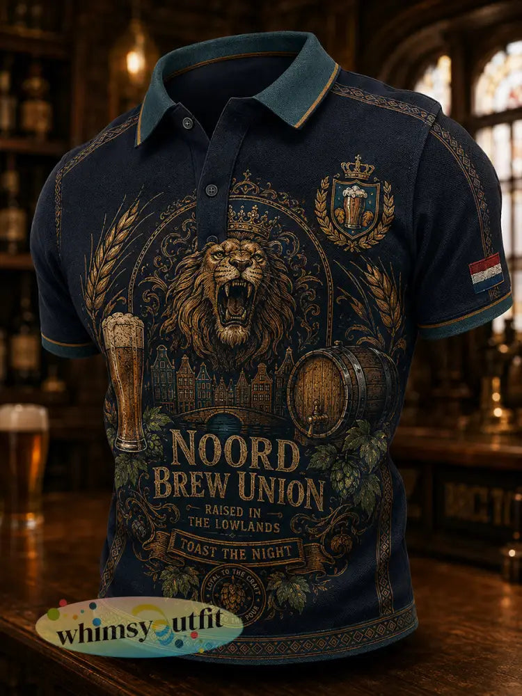 Herenpolo met korte mouwen en retroprint in pubstijl - A / S