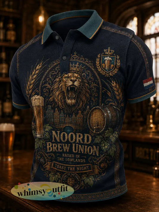 Herenpolo met korte mouwen en retroprint in pubstijl - A / S