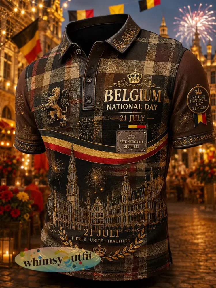 Herenpolo met korte mouwen en retroprint voor Nationale Dag - A / S