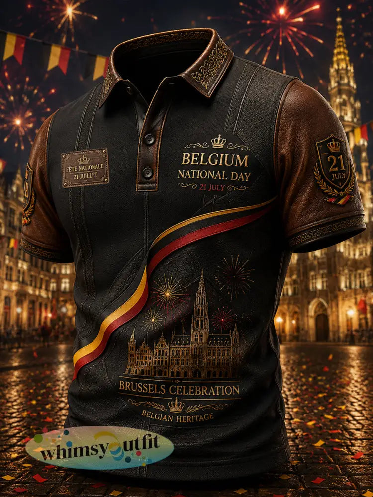 Herenpolo met korte mouwen en retroprint voor Nationale Dag - A / S