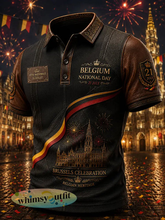 Herenpolo met korte mouwen en retroprint voor Nationale Dag - A / S