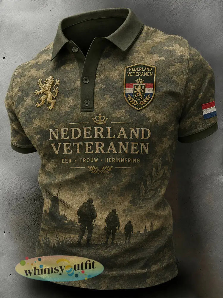 Herenpolo met korte mouwen in retrocamouflage met veteranelementen en print - A / S