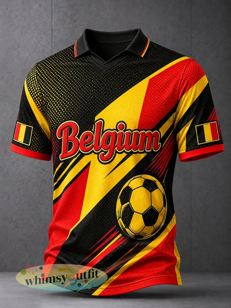 Herenpolo met kunstprint op basis van Belgische voetbalthema’s - A / S