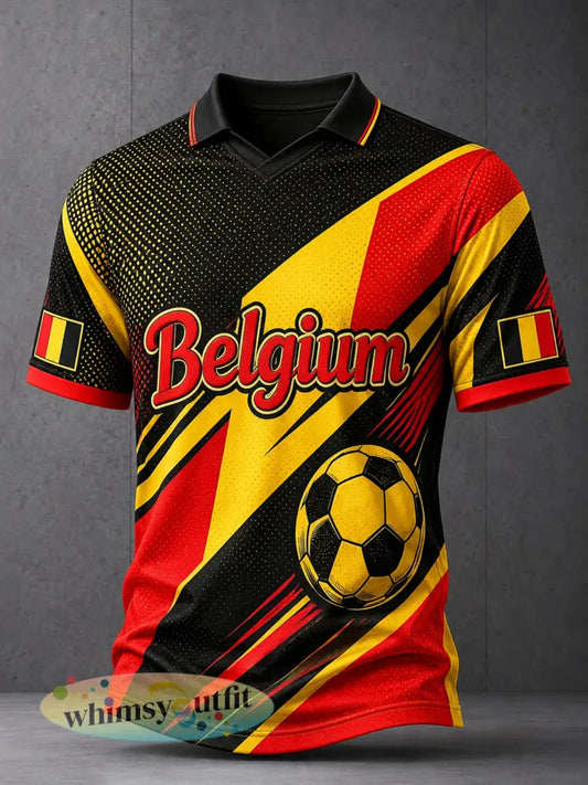 Herenpolo met kunstprint op basis van Belgische voetbalthema’s - A / S