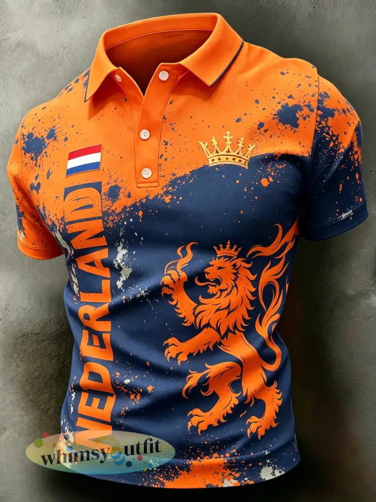 Herenpolo met kunstprint ter herinnering aan Koningsdag - A / S