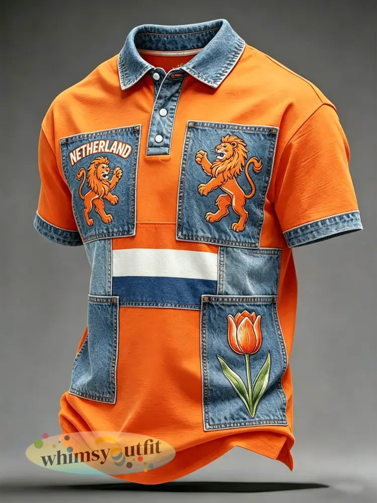 Herenpolo met kunstprint ter herinnering aan Koningsdag - A / S