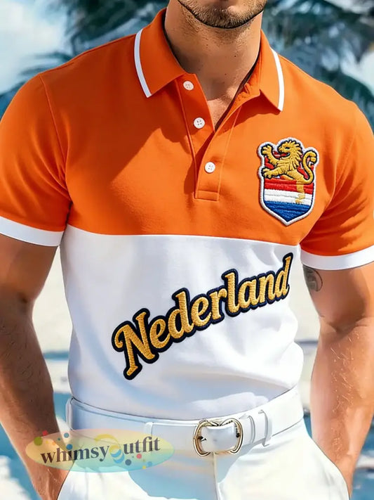 Herenpolo met kunstprint ter herinnering aan Koningsdag - A / S