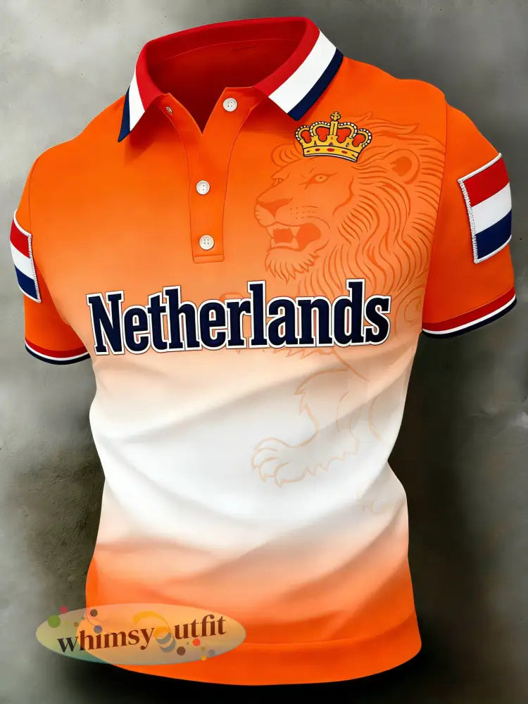 Herenpolo met kunstprint ter herinnering aan Koningsdag - A / S