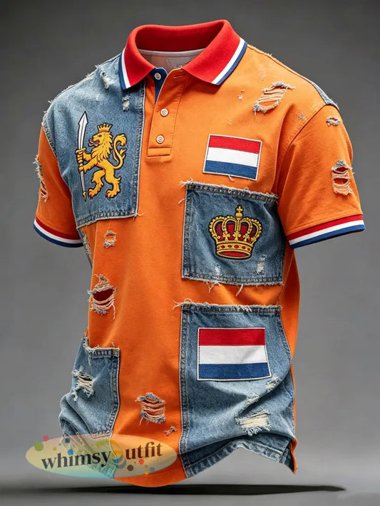 Herenpolo met kunstprint ter herinnering aan Koningsdag - A / S