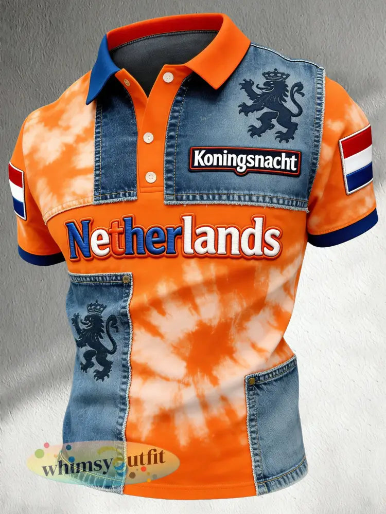 Herenpolo met kunstprint ter herinnering aan Koningsdag - A / S