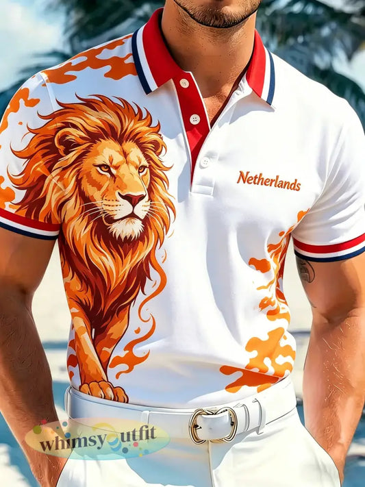 Herenpolo met kunstprint ter herinnering aan Koningsdag - A / S