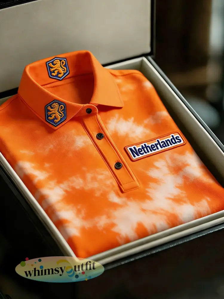 Herenpolo met kunstzinnige print ter ere van Koningsdag - A / XS