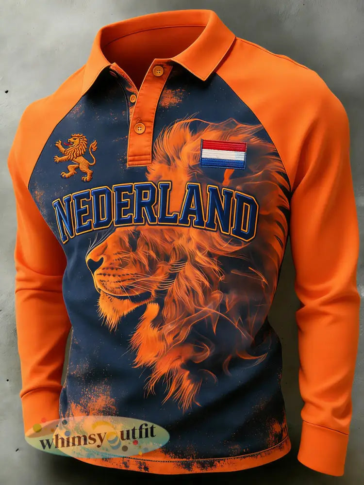 Herenpolo met lange mouwen en print voor Koningsdag casual styl - A / S